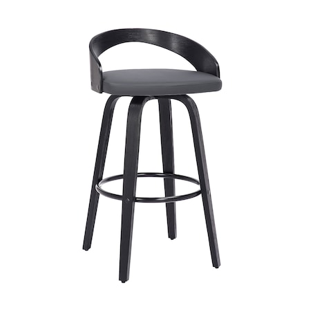 Armen Living Sonia 26" Counter Height Swivel Gray Faux Leather and Black Wood Bar Stool LCSOBAGRBL26